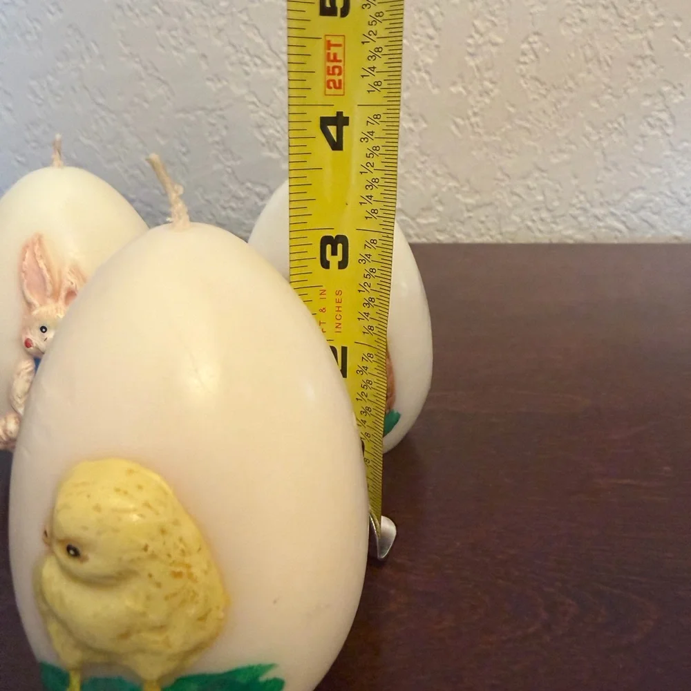 Vintage Egg Shaped Wax CandlesEaster Bunny Chick Design Unlit White Set Of 3